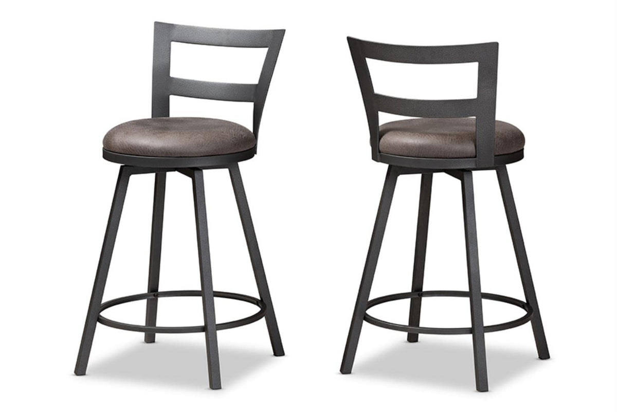 Baxton Studio Arjean Rustic and Industrial Grey Fabric Upholstered Counter Stool Set