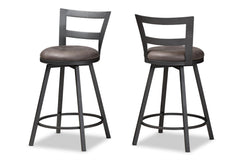 Baxton Studio Arjean Rustic and Industrial Grey Fabric Upholstered Counter Stool Set