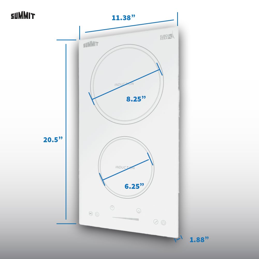 12" 2 zone Electric Cooktop. 208-240V Induction Cooktop, ADA Compliant, White- SINC2B231W