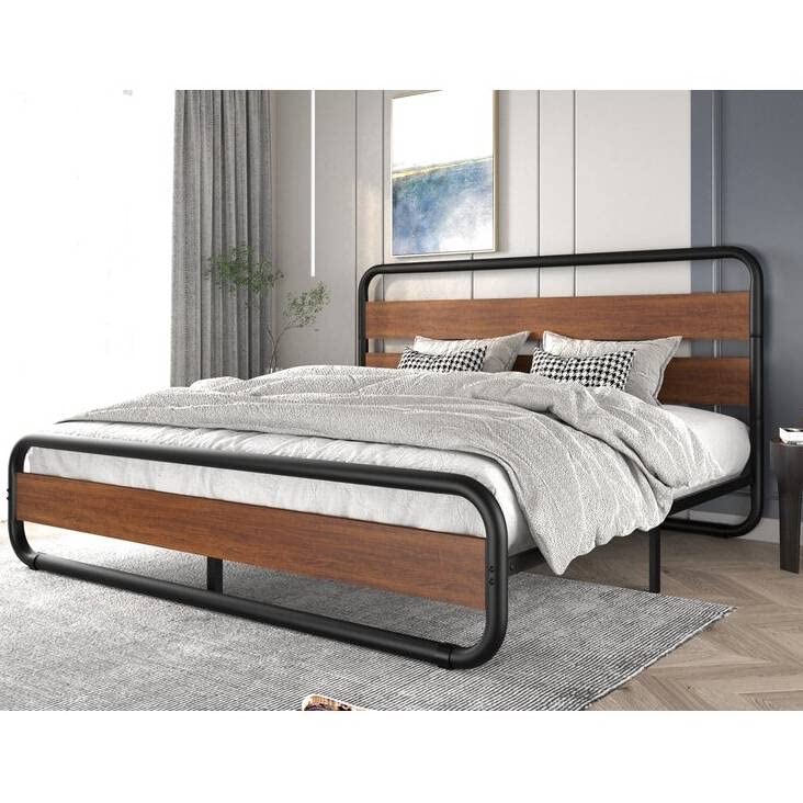 Full Heavy Duty Metal Wood Bed Frame w/ Headboard