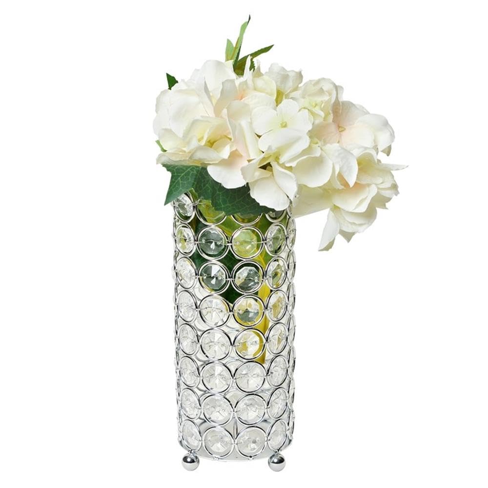 HG1003-CHR Elipse Crystal Decorative Flower Vase, Candle Holder, Wedding Centerpiece, 7.5 Inch, Chrome