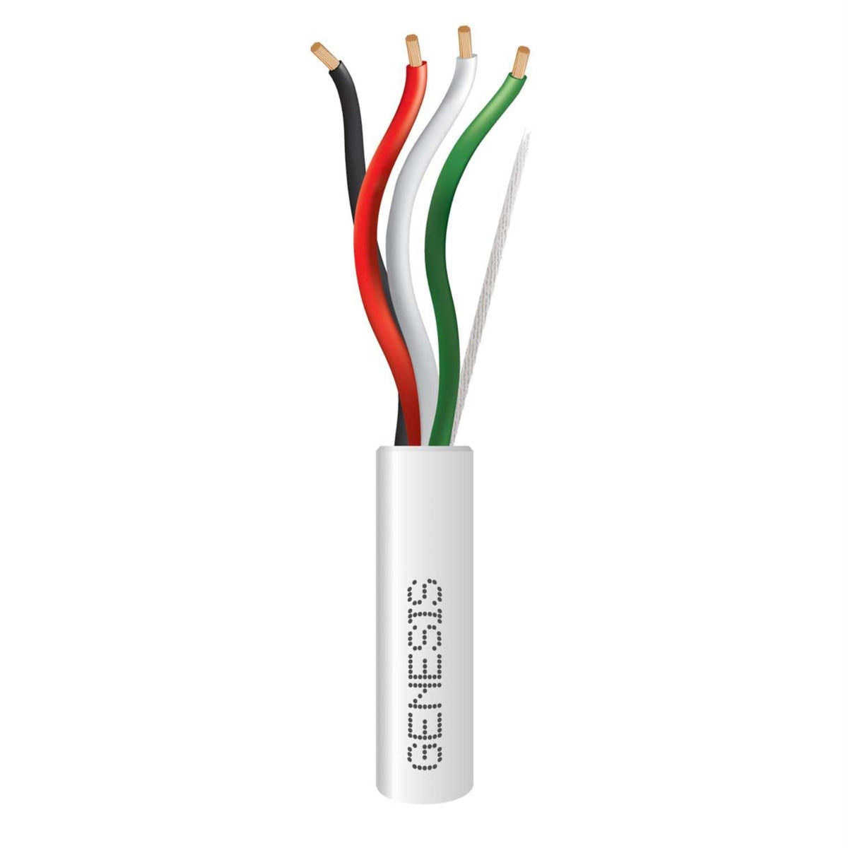 A white container holding three wires in red, blue, and green colors, arranged neatly inside.