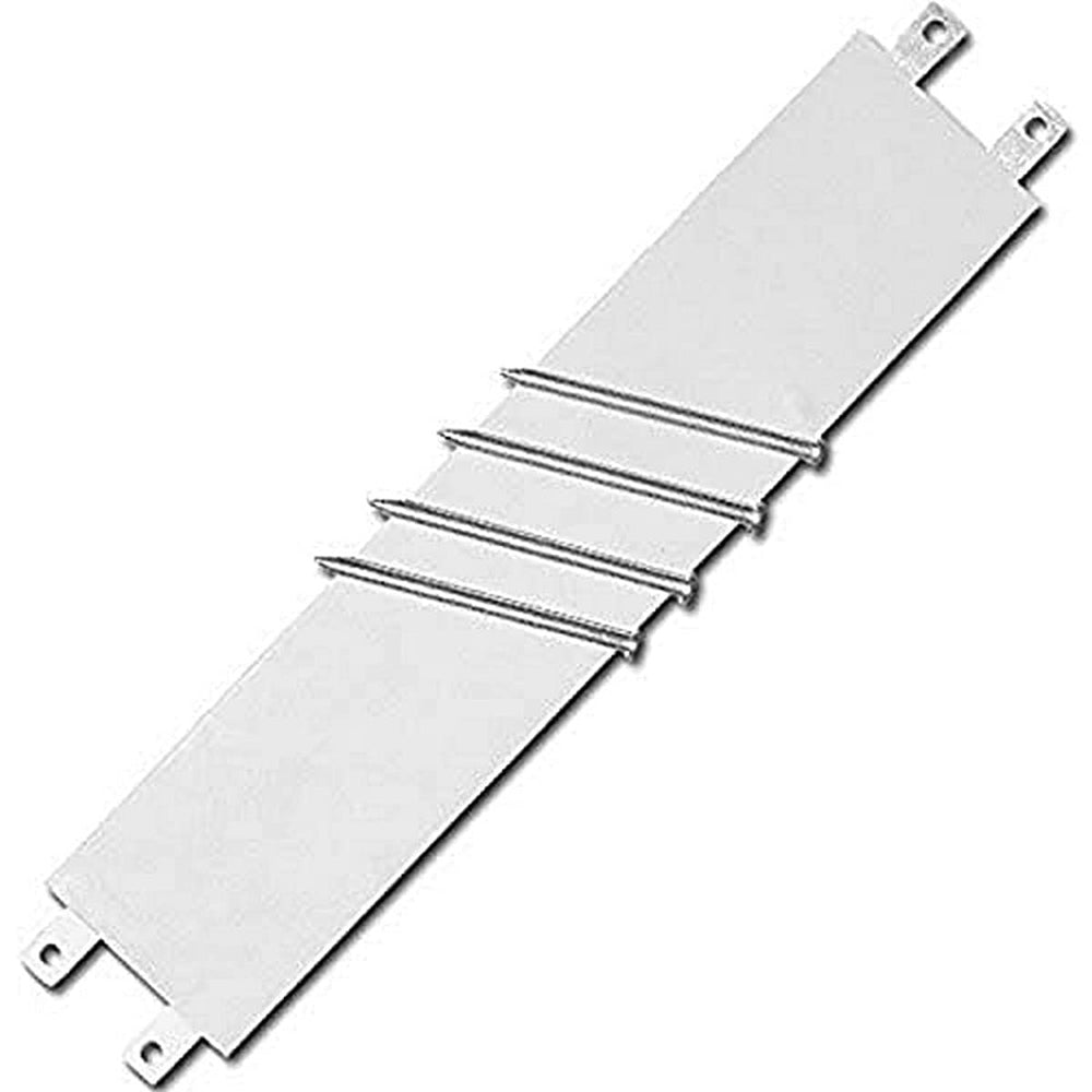  A white metal plate with four screws positioned at each corner.