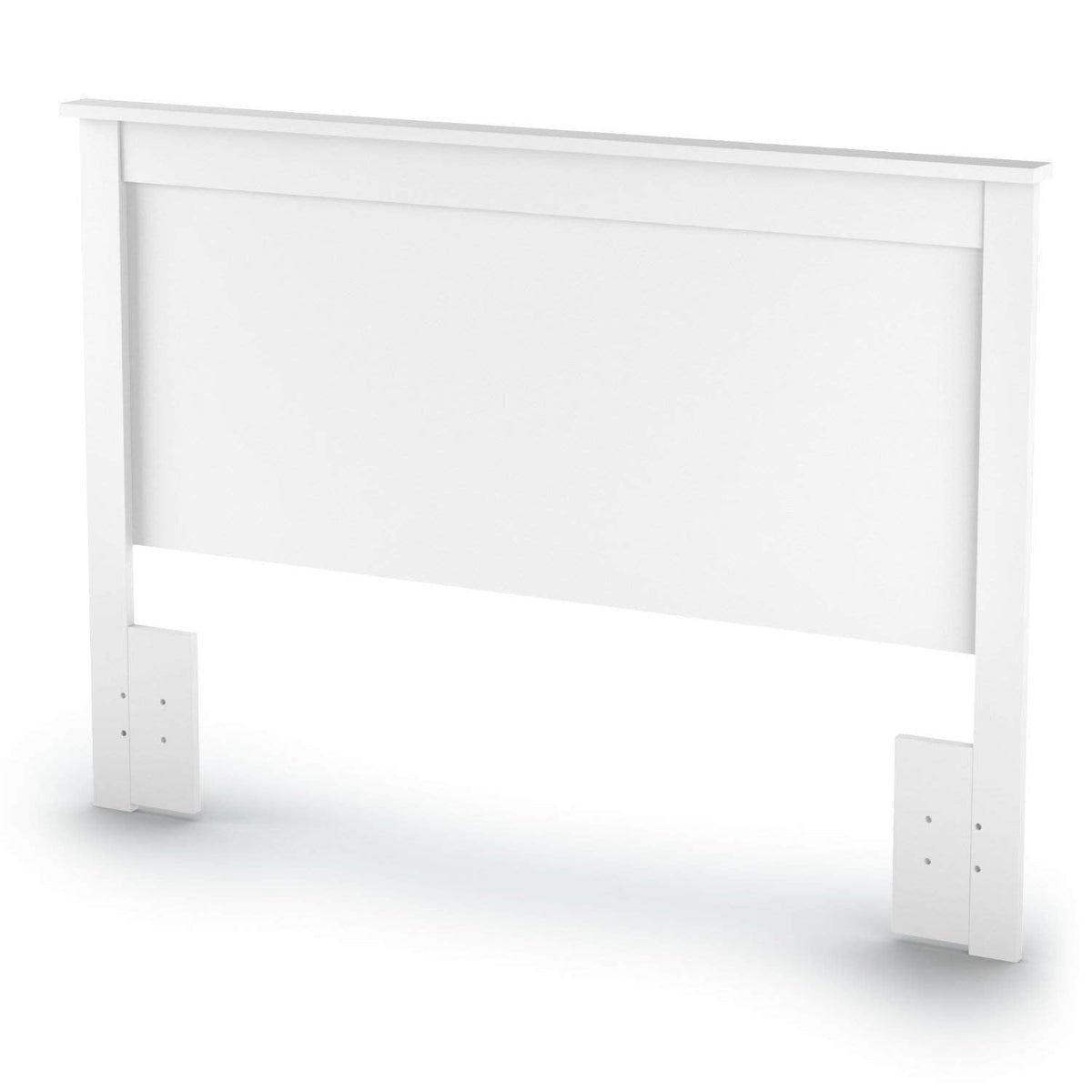 A white headboard with two sturdy metal brackets attached for enhanced durability.