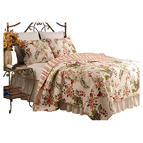 Twin Cotton Quilt Set w/ Sham in Pink Floral Butterfly