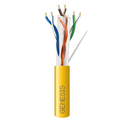 A yellow and white cable revealing several colored wires, indicating a range of functions or connections.