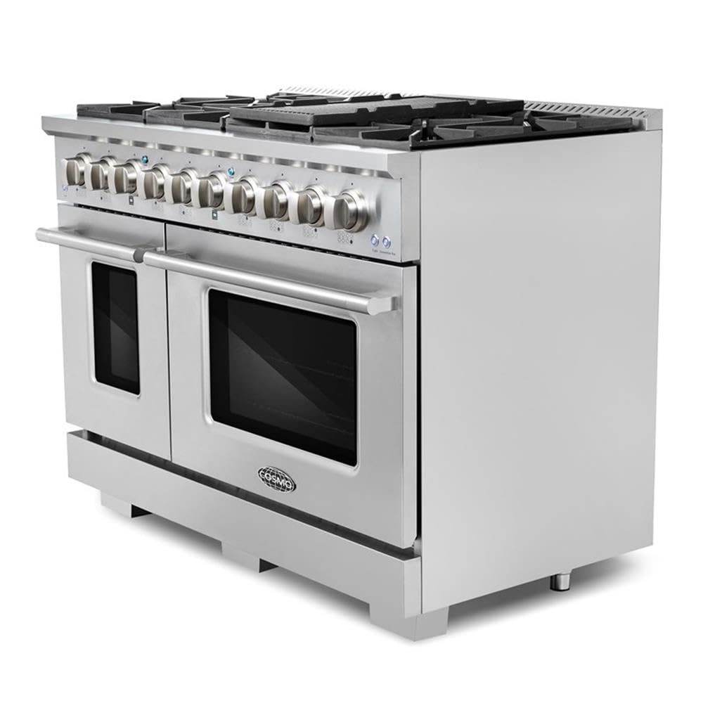 COS-GRP486G 48 in. 5.5 cu. ft. Double Oven Gas Range with 8 Italian Burners and Heavy Duty Cast Iron Grates in Stainless Steel