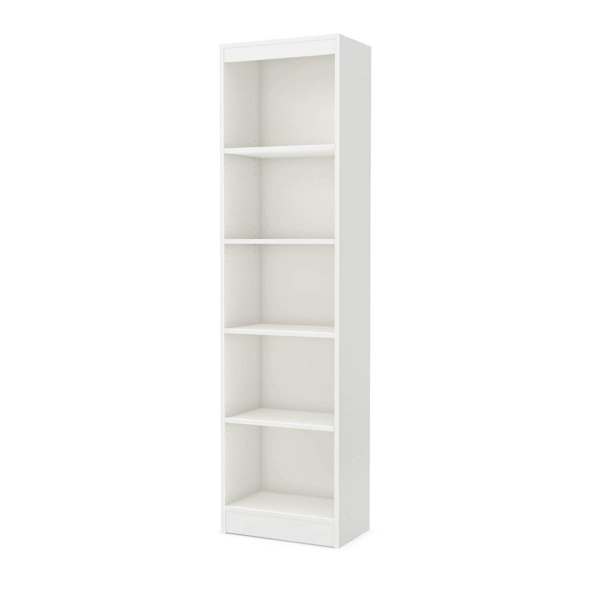5-Shelf Narrow White Wood Bookcase Storage Shelves