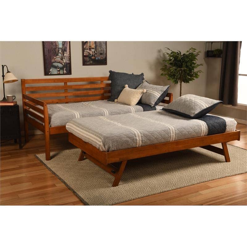 Solid Wood Day Bed w/ Pull-Out Trundle Brown