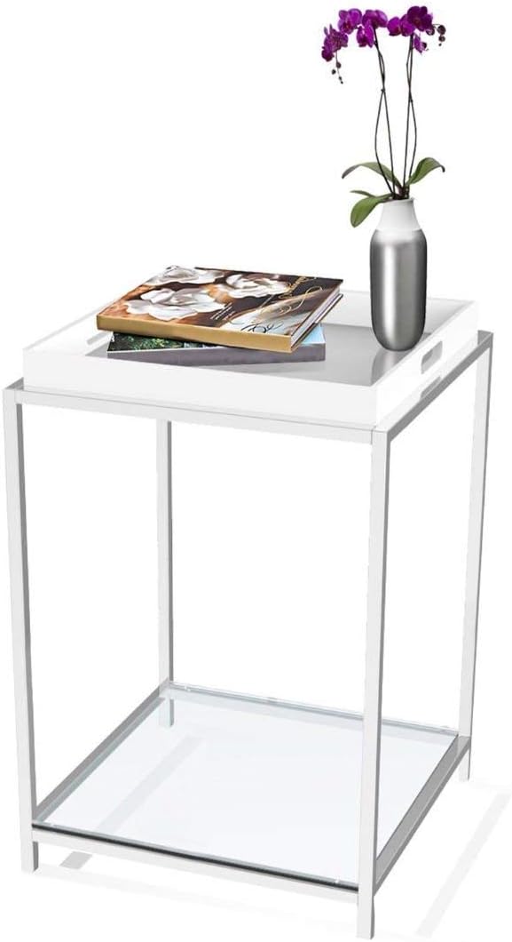 Metal End Table with White Removable Tray