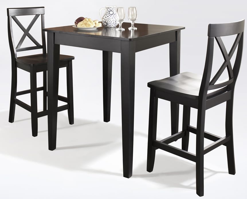 Crosley Furniture 3-Piece Bar Table with 2 X Back Counter Height Stools, Black