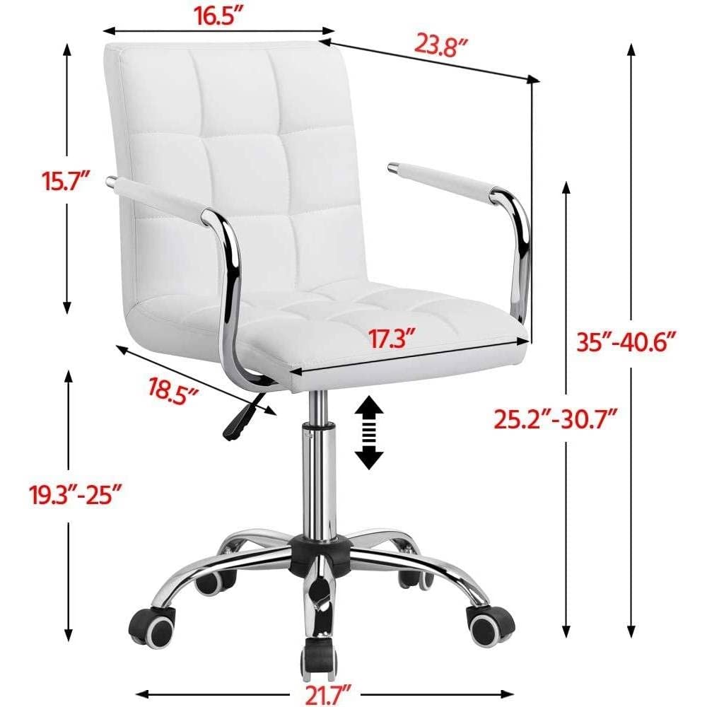 Modern White Faux Leather Mid-Back Swivel Office Chair