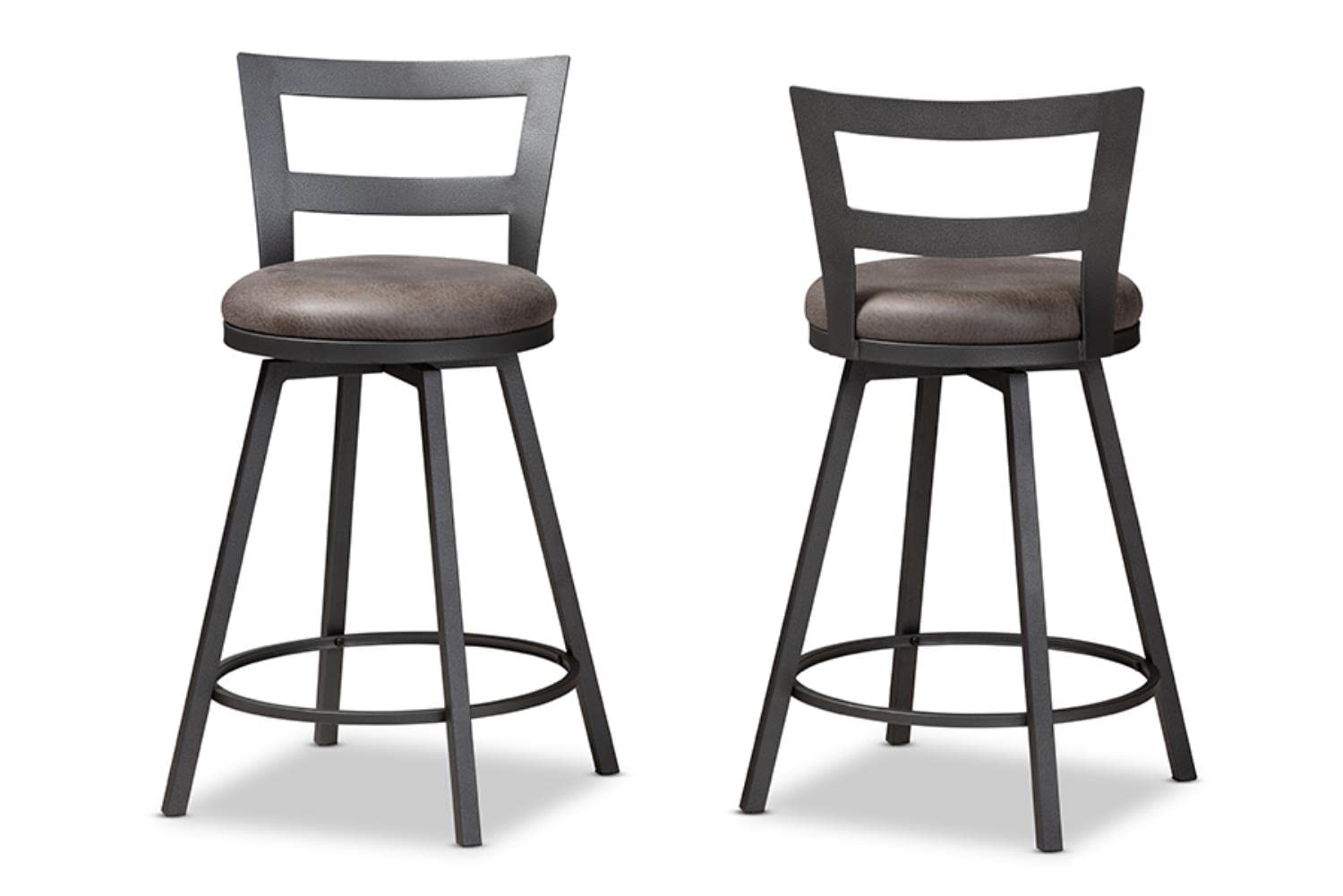 Baxton Studio Arjean Rustic and Industrial Grey Fabric Upholstered Counter Stool Set
