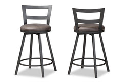 Baxton Studio Arjean Rustic and Industrial Grey Fabric Upholstered Counter Stool Set