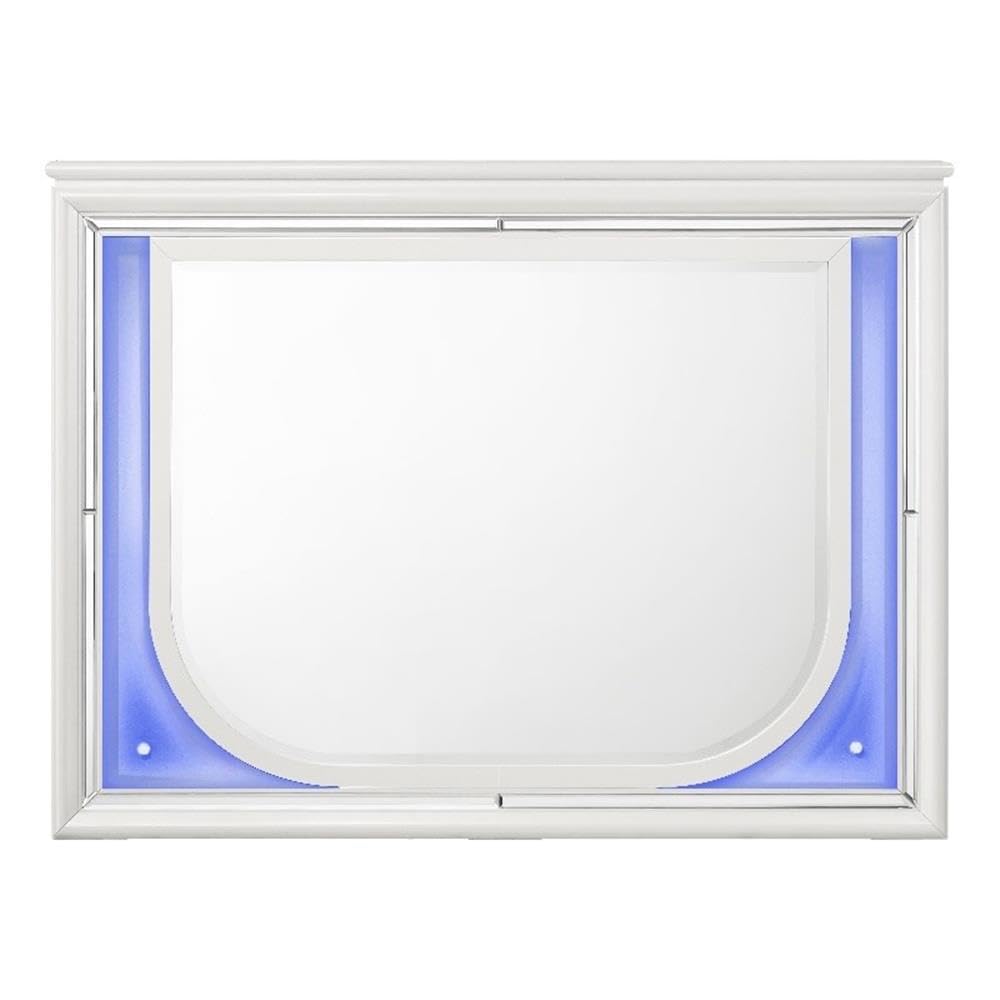 Tarian Rectangular Wooden Frame Mirror with LED in Pearl White