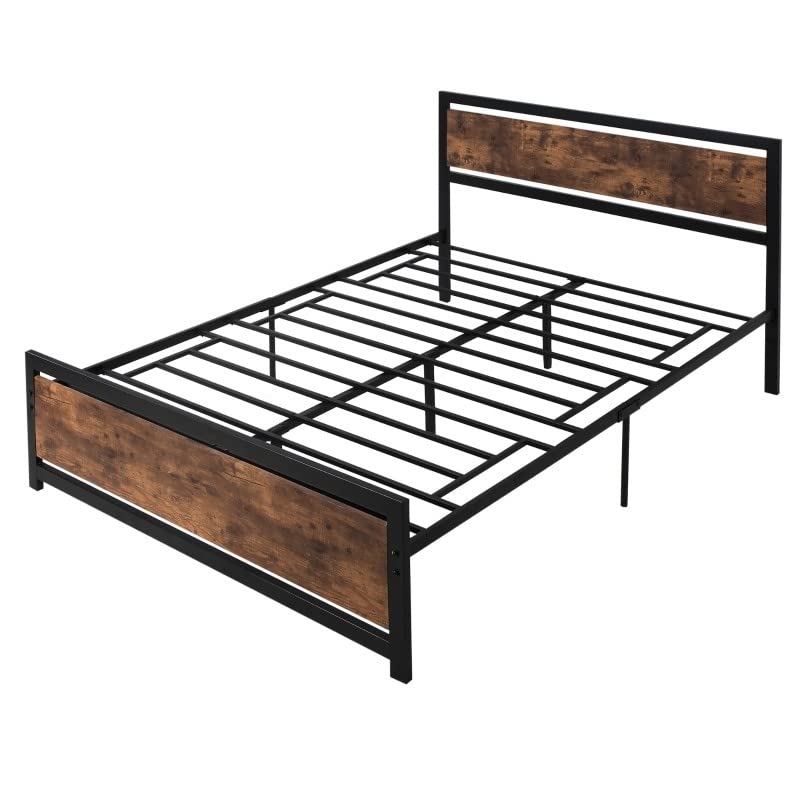 A sturdy metal bed frame with wooden slats providing a solid foundation.