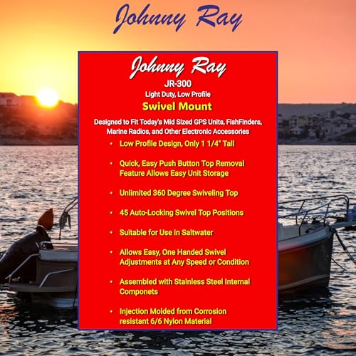Johnny Ray Fish Finder Mount, Portable Depth Finder Swivel Mount, Quick-Release Fishfinder Bracket, Marine Sonar and Electronics Mounting Equipment (JR-300)