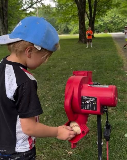 Base Hit Lite Adjustable Baseball Pitching Machine ?45 MPH Pitching Speed, Includes Automatic Ball Feeder, Extremely Accurate | Perfect for Hitting and Fielding Training for All Ages