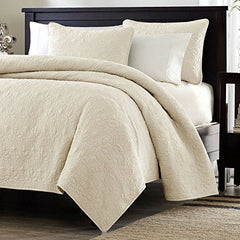 Fast Furnishings Twin XL Ivory Quilted Coverlet Set
