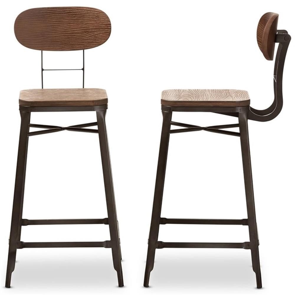 Baxton Studio Varek Vintage Rustic Industrial Style Bamboo and Rust-Finished Steel Stackable Counter Stool Set