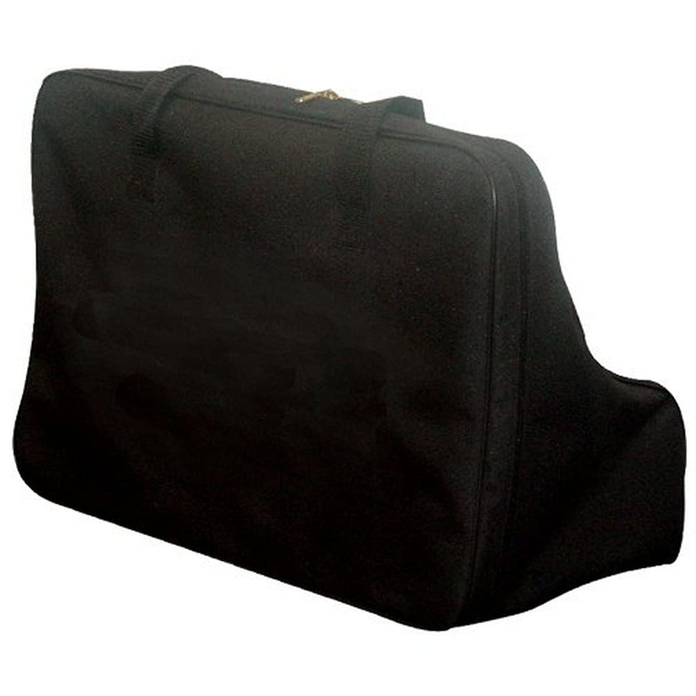  A black bag featuring a zipper, designed for storage and organization, placed against a neutral background.