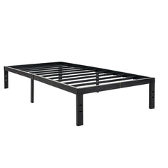 A modern metal bed frame with a robust structure and durable metal legs.