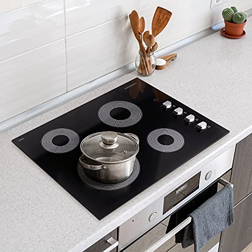 COS-244ECC 24 Inch Electric Ceramic Glass Cooktop with Burners, Dual Zone Element, Hot Surface Indicator Light and Control Knobs, Black (24 Inch)