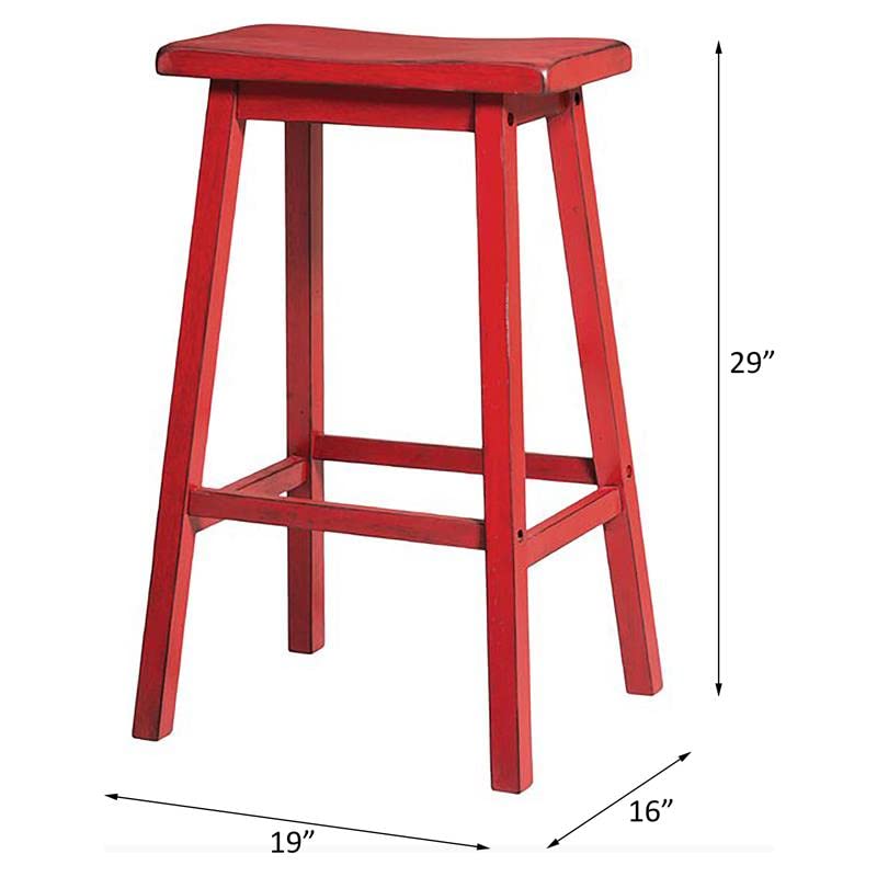 Gaucho Wooden Armless Rectangle Bar Stool in Antique Red (Set of 2)