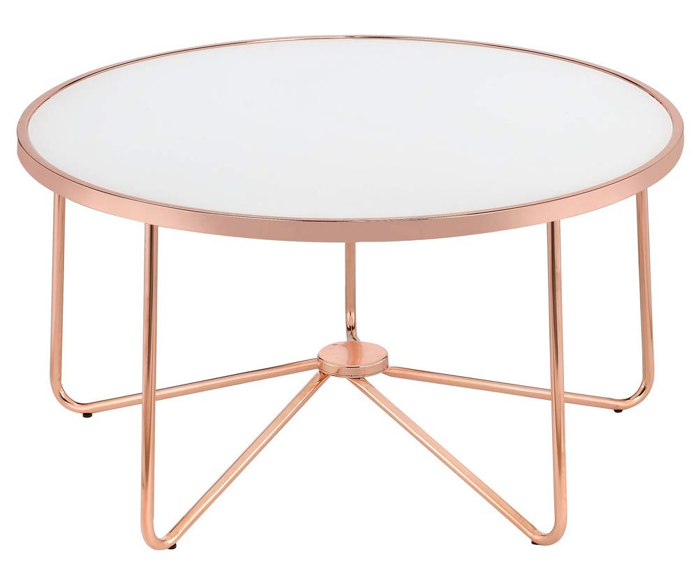 Alivia Coffee Table in White Glass and Rose Gold