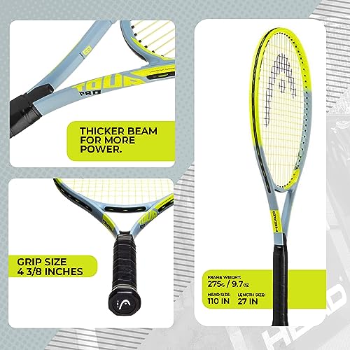 HEAD Tour Pro Tennis Racket - Pre-Strung Light Balance 27 Inch Racquet - 4 3/8 in Grip, Yellow