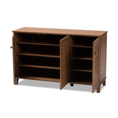 Coolidge Modern and Contemporary Walnut Finished 8-Shelf Wood Shoe Storage Cabinet