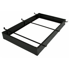 . A black metal frame with four evenly spaced metal bars, creating a structured design.
