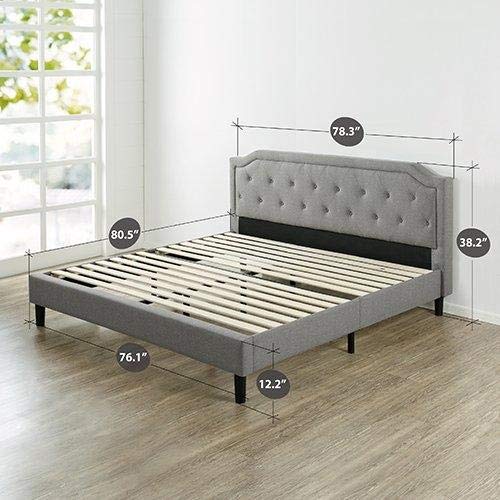King Grey Upholstered Platform Bed w/ Tufted Headboard