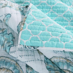 Full/Queen Coastal Seashells 3-Pc Quilt Set