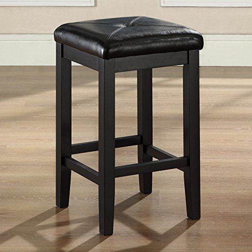 Set of 2 Black 24 Inch Backless Barstools Faux Leather Seat
