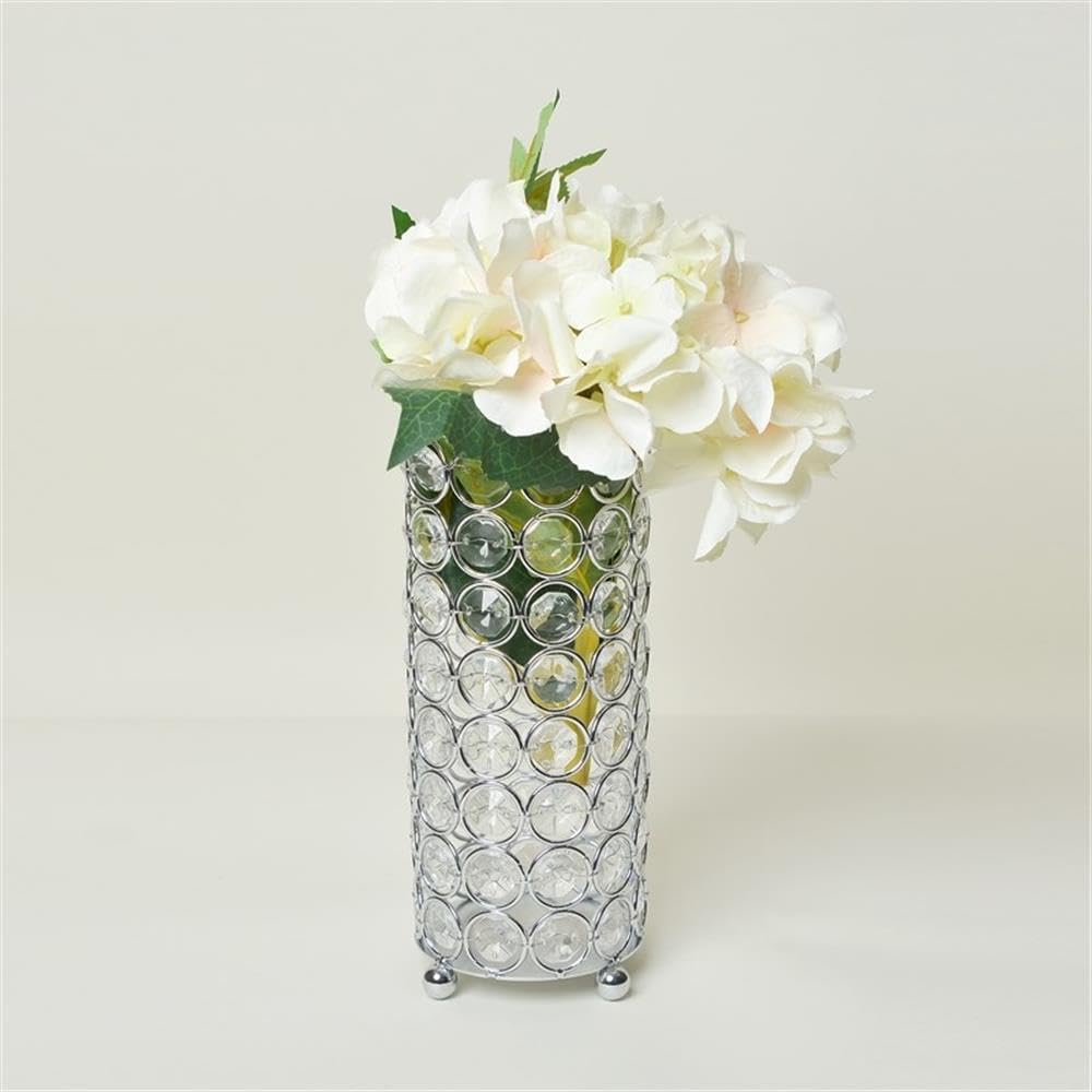 HG1003-CHR Elipse Crystal Decorative Flower Vase, Candle Holder, Wedding Centerpiece, 7.5 Inch, Chrome