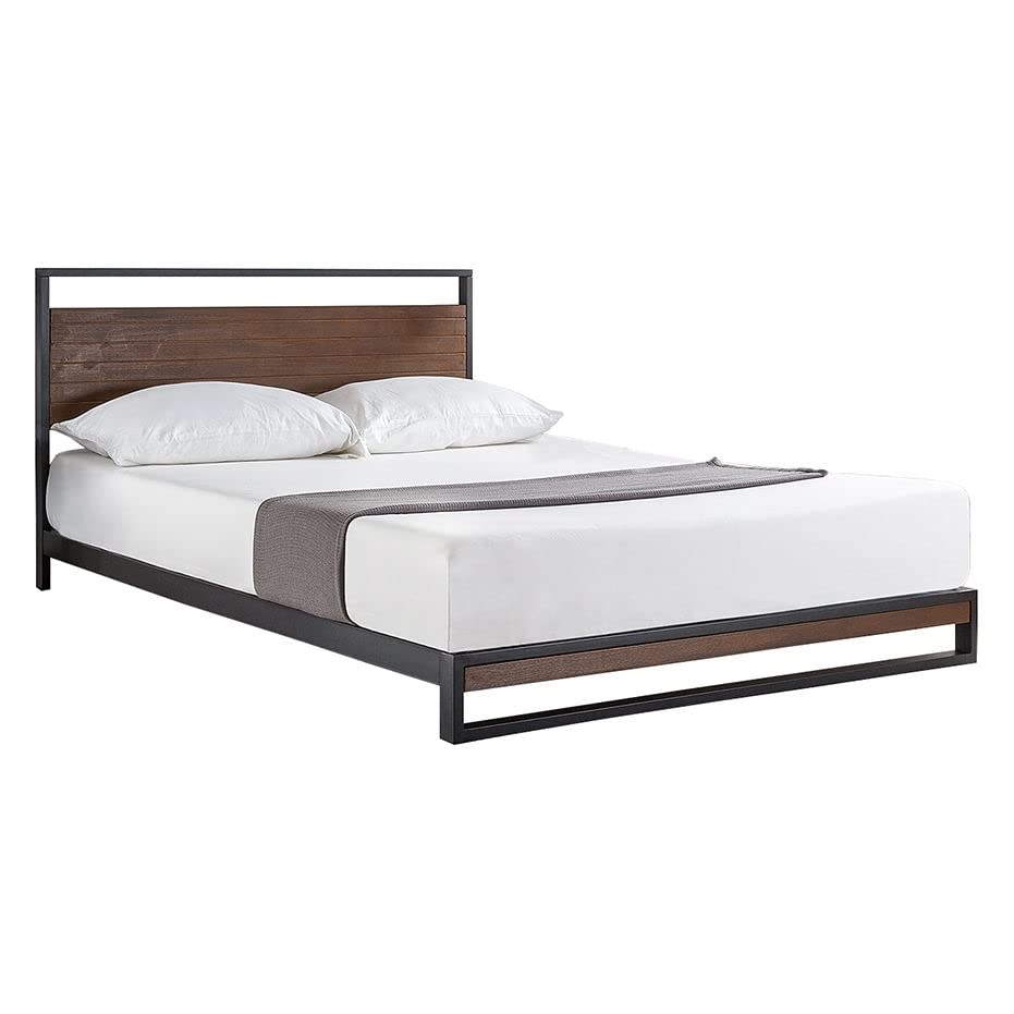 Queen Metal Wood Platform Bed Frame w/ Headboard