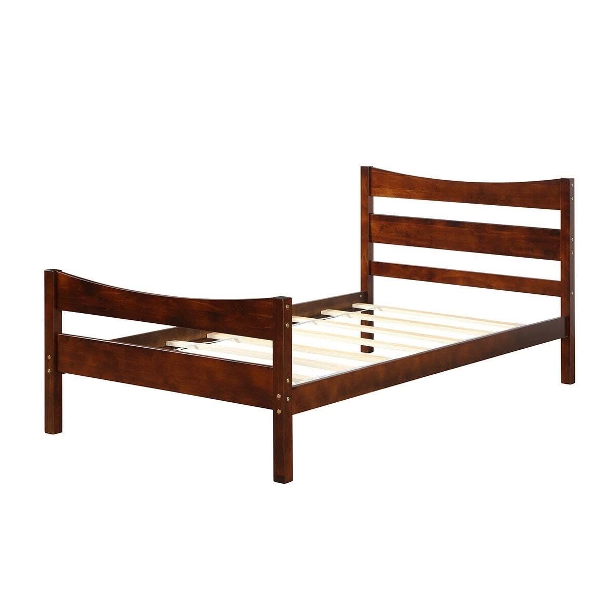 Fast Furnishings Twin Walnut Pine Wood Farmhouse Bed