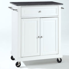 Fast Furnishings White Kitchen Cart with Granite Top & Locking Casters