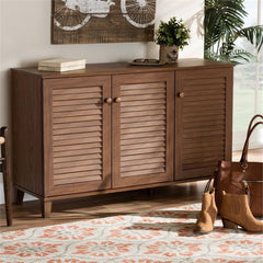 Coolidge Modern and Contemporary Walnut Finished 8-Shelf Wood Shoe Storage Cabinet