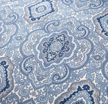 King 3-Pc Cotton Comforter Set Blue Grey Damask