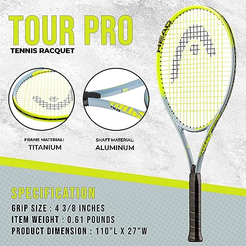 HEAD Tour Pro Tennis Racket - Pre-Strung Light Balance 27 Inch Racquet - 4 3/8 in Grip, Yellow
