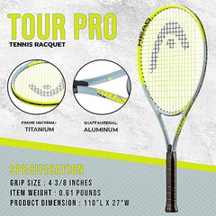 HEAD Tour Pro Tennis Racket - Pre-Strung Light Balance 27 Inch Racquet - 4 3/8 in Grip, Yellow