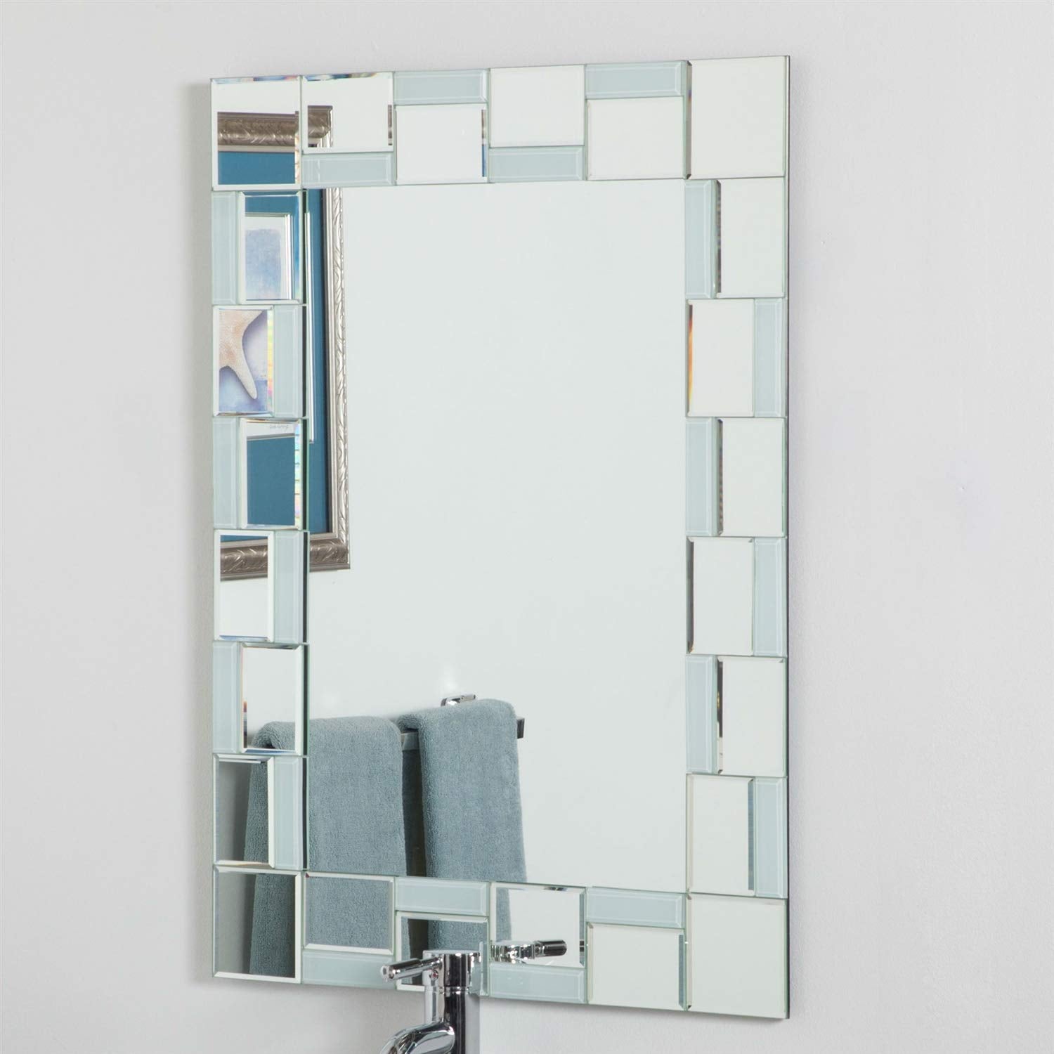 Beveled Glass Wall Vanity Mirror 31.5 Inchx23.6 Inch Silver