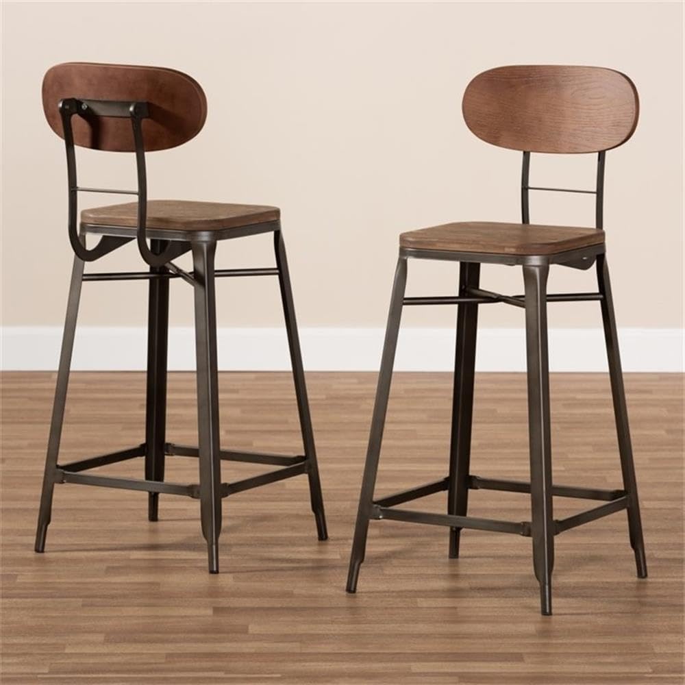 Baxton Studio Varek Vintage Rustic Industrial Style Bamboo and Rust-Finished Steel Stackable Counter Stool Set