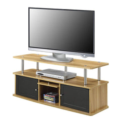 A sleek TV stand with a flat-screen TV and a DVD player positioned underneath.