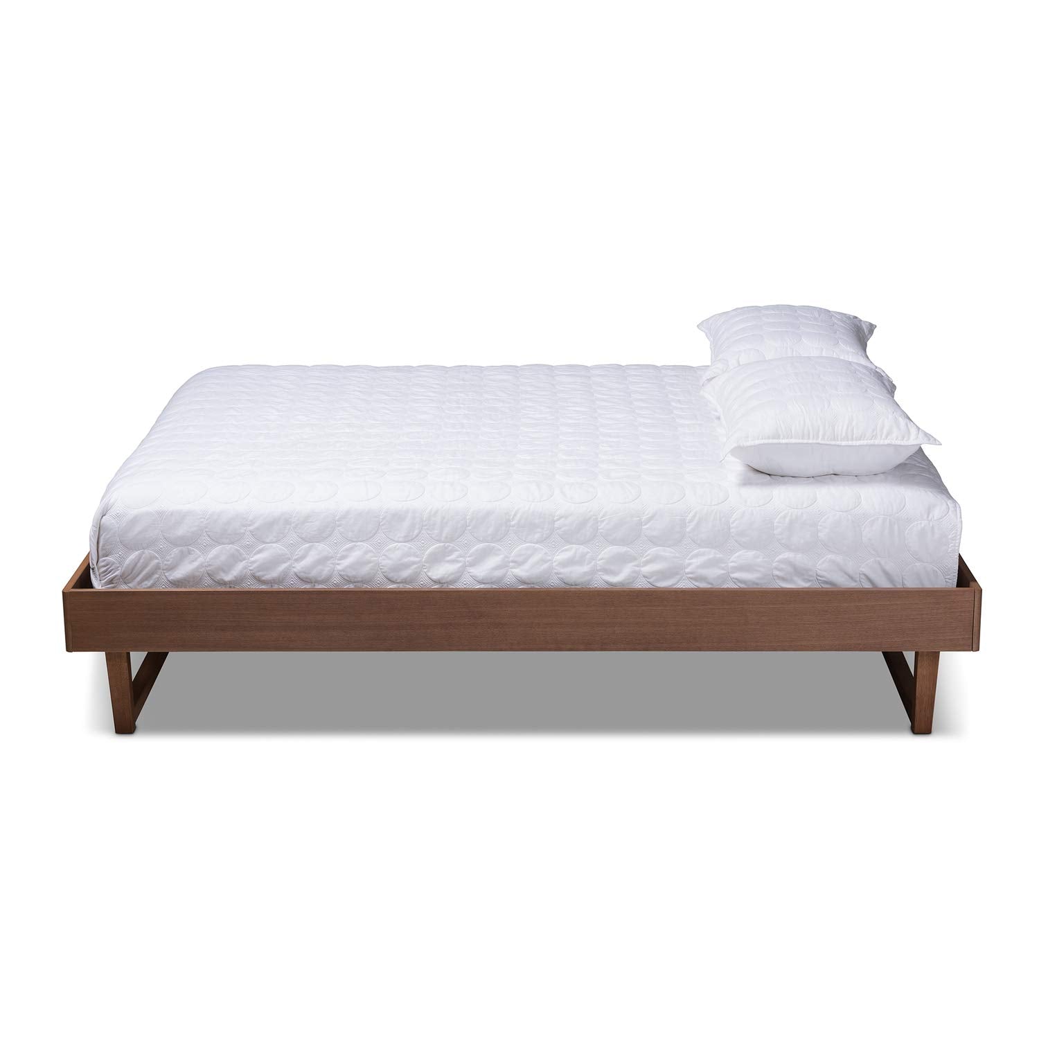 Liliya Mid-Century Modern Walnut Brown Finished Wood Queen Size Platform Bed Frame