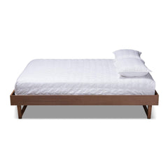 Liliya Mid-Century Modern Walnut Brown Finished Wood Queen Size Platform Bed Frame