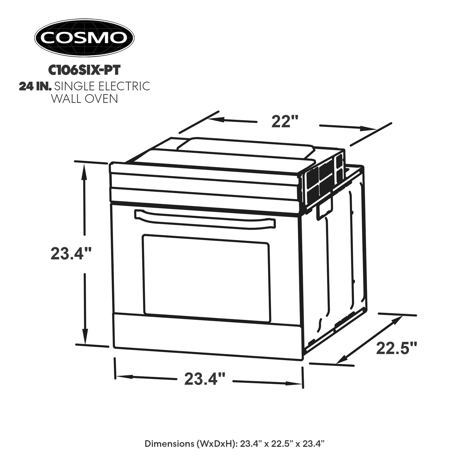 COS-C106SIX-PT 24 in. Lumin Collection 2.5 cu. ft. Electric Wall Oven, 8 Functions and True European Convection in Stainless Steel