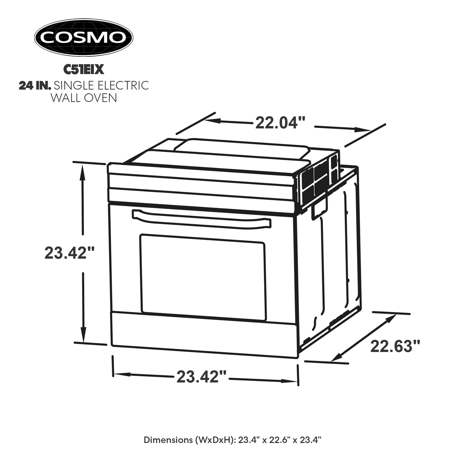 C51EIX 24 in. Lumin Collection 2.5 cu. ft. Electric Wall Oven, 8 Functions & Turbo True European Convection in Stainless Steel